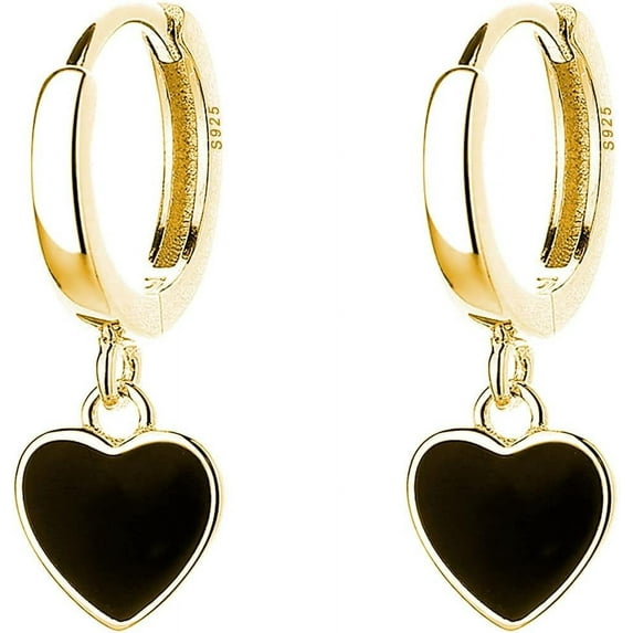 Sterling Silver Black Heart Hoop Earrings for Women Teens Love Heart Hoop Earrings Huggie