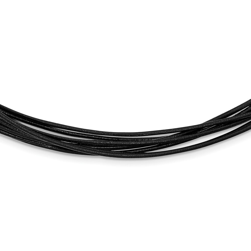 Sterling Silver Black Multi-Cord Leather Necklace - 16 Inch - Lobster Claw - Measures 1mm Wide