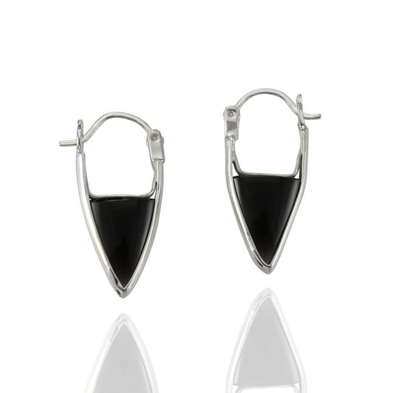 Sterling Silver Black Onyx Hoop Earrings