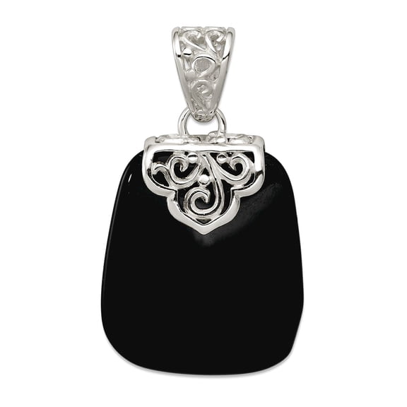 925 Sterling Silver Solid Polished Black Simulated Onyx Pendant Necklace 39mm long Pendant for Women