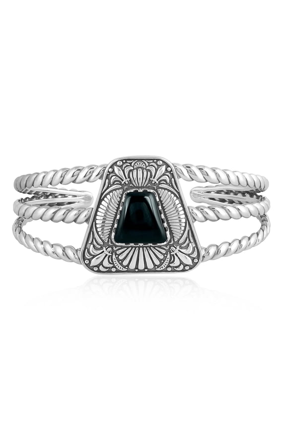 Sterling Silver Black Onyx Trapezoid Cuff Bracelet, Sizes Small to Large
