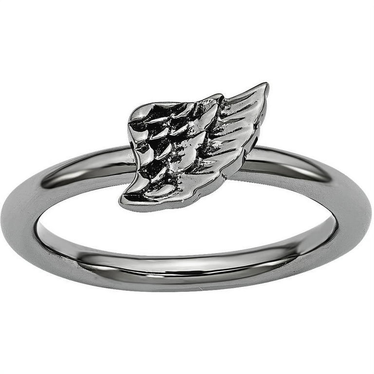 Sterling Silver Stackable Expressions Black Plated Angel Wing Ring Sterling Silver Stackable Expressions Black Plated Angel Wing Ring