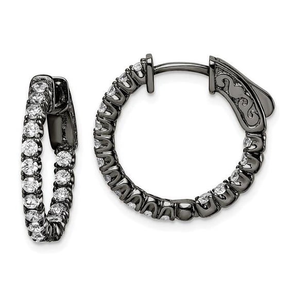 Sterling Silver Black-Plated CZ in & Out Hoop Earrings