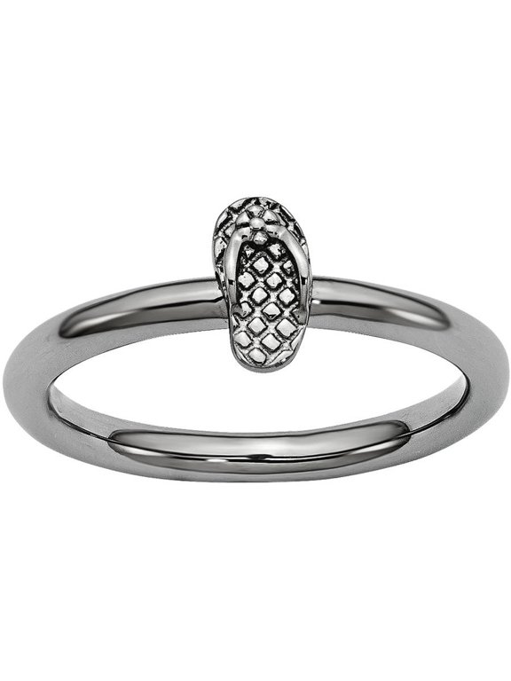 Sterling Silver Black-Plated Flip Flop Ring