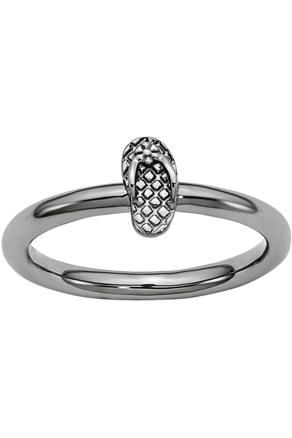 Sterling Silver Black-Plated Flip Flop Ring