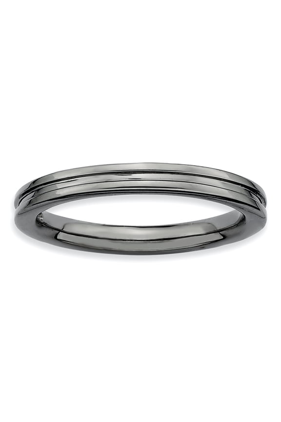 Sterling Silver Black-Plated Grooved Ring