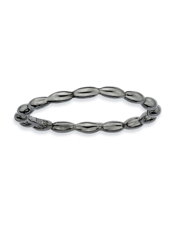 Sterling Silver Black-Plated Rice Bead Ring