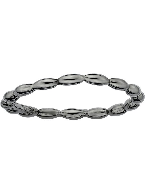 Sterling Silver Black-Plated Rice Bead Ring