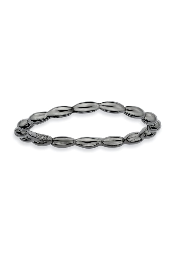 Sterling Silver Black-Plated Rice Bead Ring