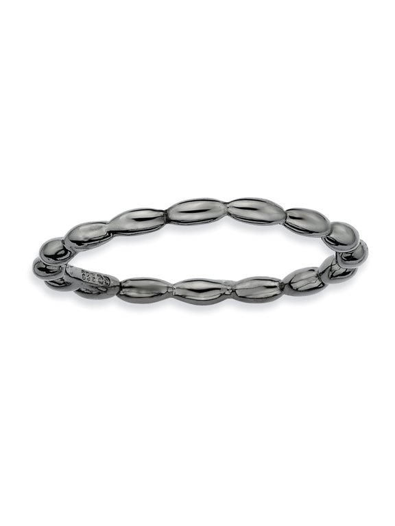 Sterling Silver Black-Plated Rice Bead Ring