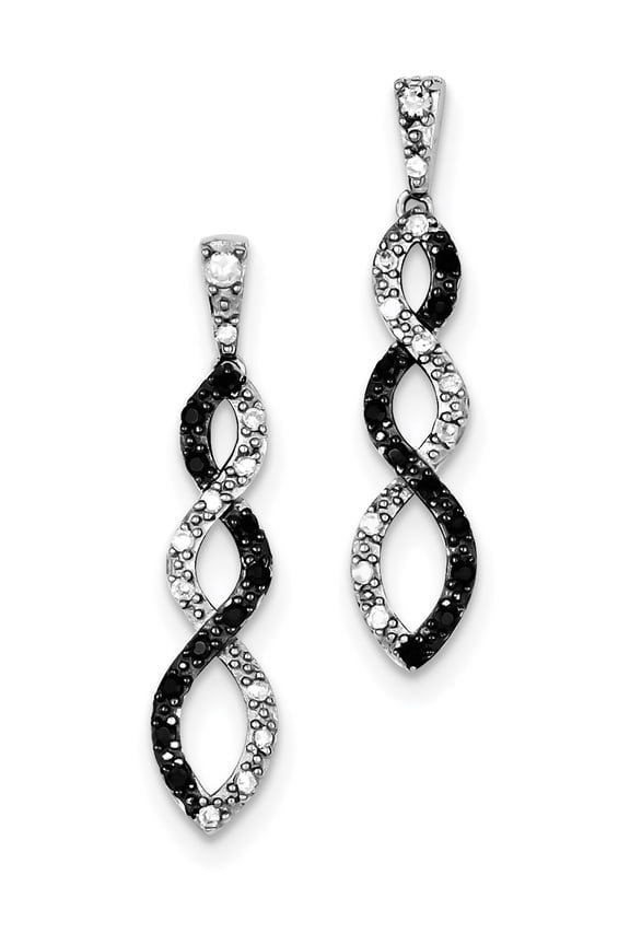 Sterling Silver Black Rhodium And White Cz Twisted Post Earrings (37 X 8) Made In China qe7337