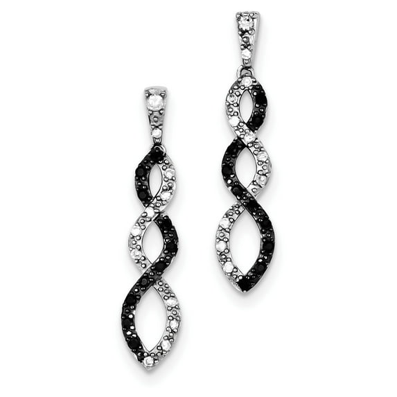 Sterling Silver Black Rhodium And White Cz Twisted Post Earrings (37 X 8) Made In China qe7337