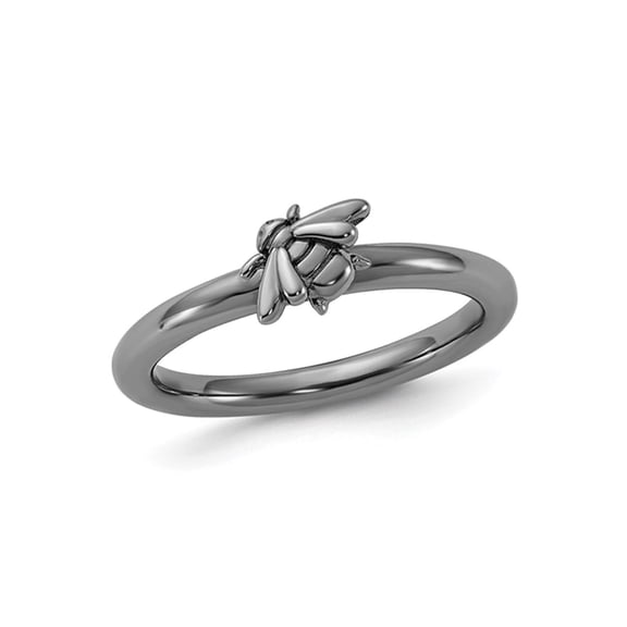 Gem & Harmony Sterling Silver Black Rhodium Bee Ring for Women