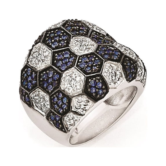 Sterling Silver & Black Rhodium Blue Glass & CZ Ring