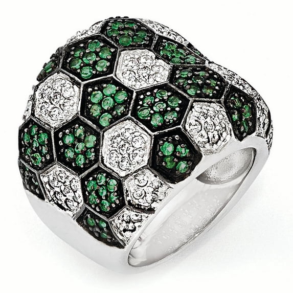 Sterling Silver & Black Rhodium Green Glass & Cubic Zirconia Ring