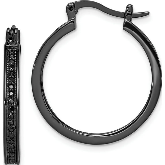 Sterling Silver Black Rhodium Plated Cz Hoop Earrings (26 X 23) Made In China qe9264