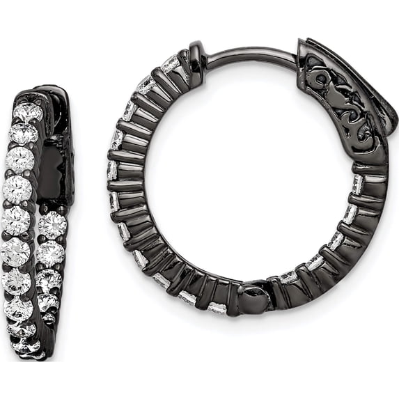 Sterling Silver Black Rhodium-Plated Cz In And Out Hoop Earrings (18.77 X 19.31) Made Indonesia qe7575b