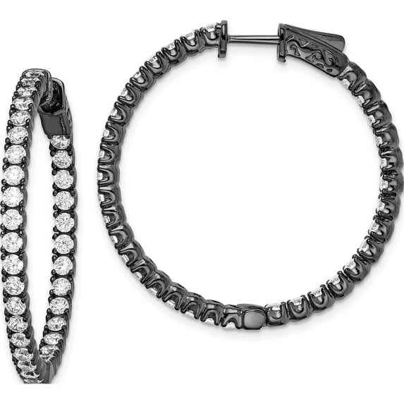 Sterling Silver Black Rhodium-Plated Cz In And Out Round Hoop Earrings (34 X 34) Made Vietnam qe7571b