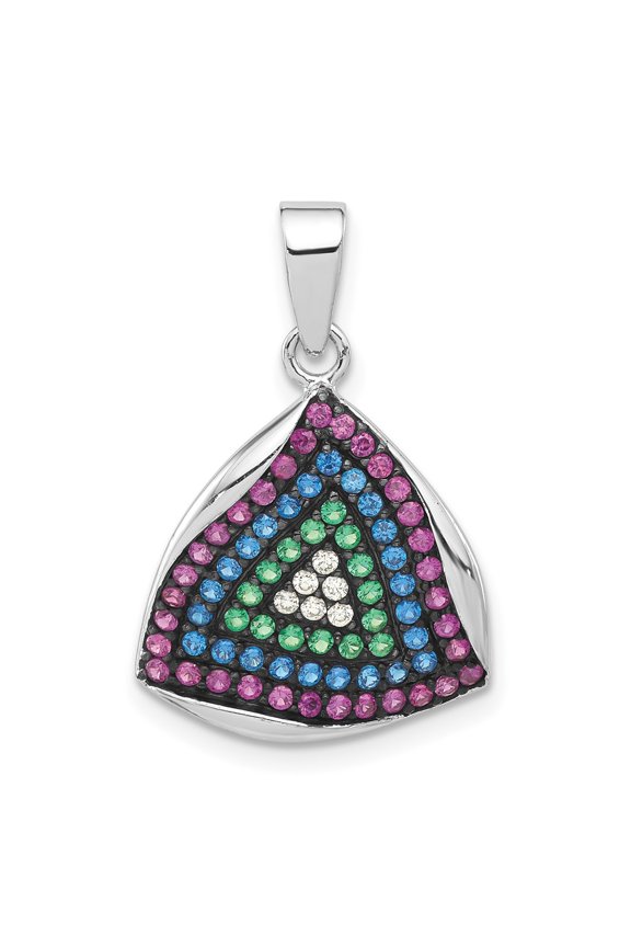 Sterling Silver & Black Rhodium Polished Syn. Stones CZ Triangle Pendant Charm