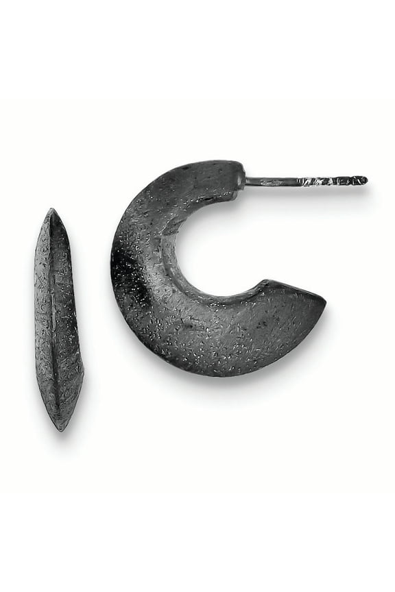 Sterling Silver Black Rhodium Satin Post Hoop Earrings