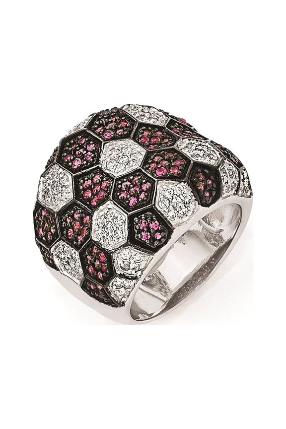 Sterling Silver & Black Rhodium Synthetic Ruby & CZ Ring