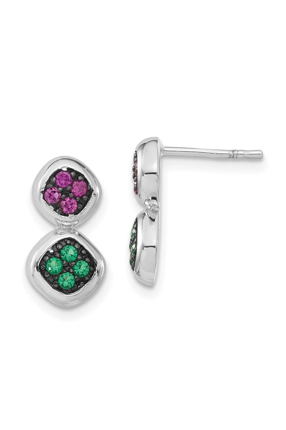 Sterling Silver Black Rhodium Synthetic Ruby & Synthetic Green Spinel Post Dangle Earrings Sterling Silver Earrings
