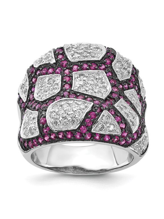 Sterling Silver & Black Rhodium Synthetic Ruby & White CZ Ring