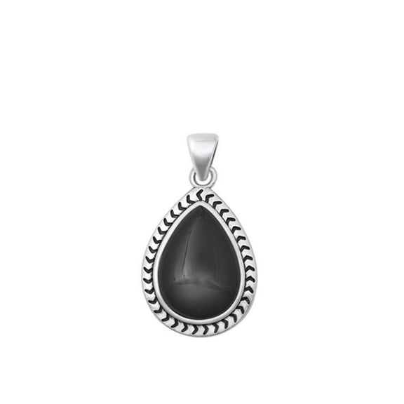 Sterling Silver Black Simulated Agate Pendant Vintage Elegant Teardrop Charm 925 Jewelry Female