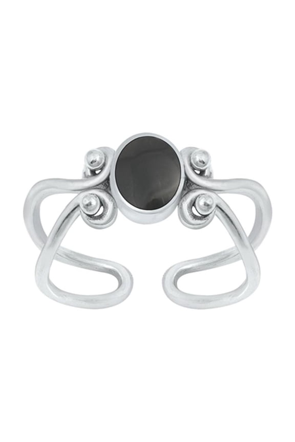 Sterling Silver Black Simulated Agate Toe Midi Ring .925 Adjustable Jewelry Female Unisex