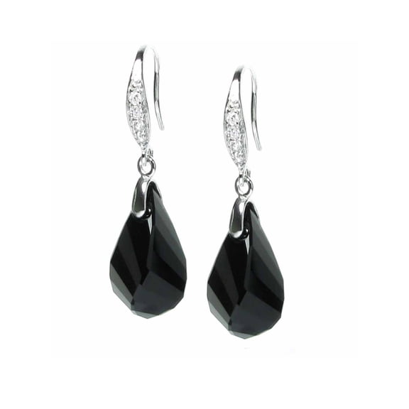 Sterling Silver Black Swarovski Elements Helix Crystal Cubic Zirconia Dangle Earrings