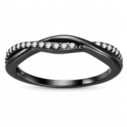Queena Black Rhodium Plated Sterling Silver Wedding Band Clear Cubic Zirconia Half Eternity Twist Ring Size 8 for Women by Ginger Lyne