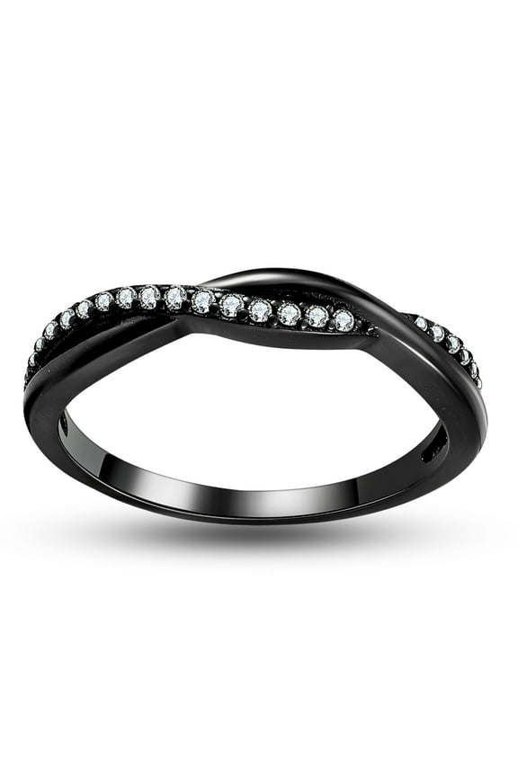 Queena Sterling Silver Black Wedding Band for Women Half Eternity Cz Anniversary Ring by Ginger Lyne Collection