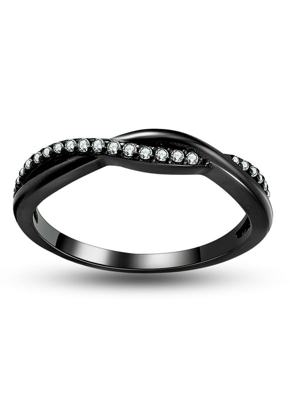 Queena Sterling Silver Black Wedding Band for Women Half Eternity Cz Anniversary Ring by Ginger Lyne Collection