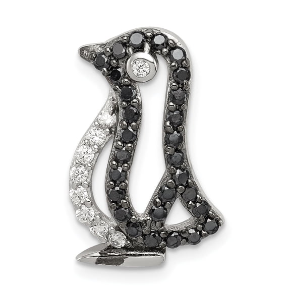Sterling Silver Black & White CZ Penguin Chain Slide