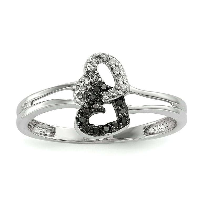 Sterling Silver Black And White Diamond 2 Heart Ring Sterling Silver Black And White Diamond 2 Heart Ring
