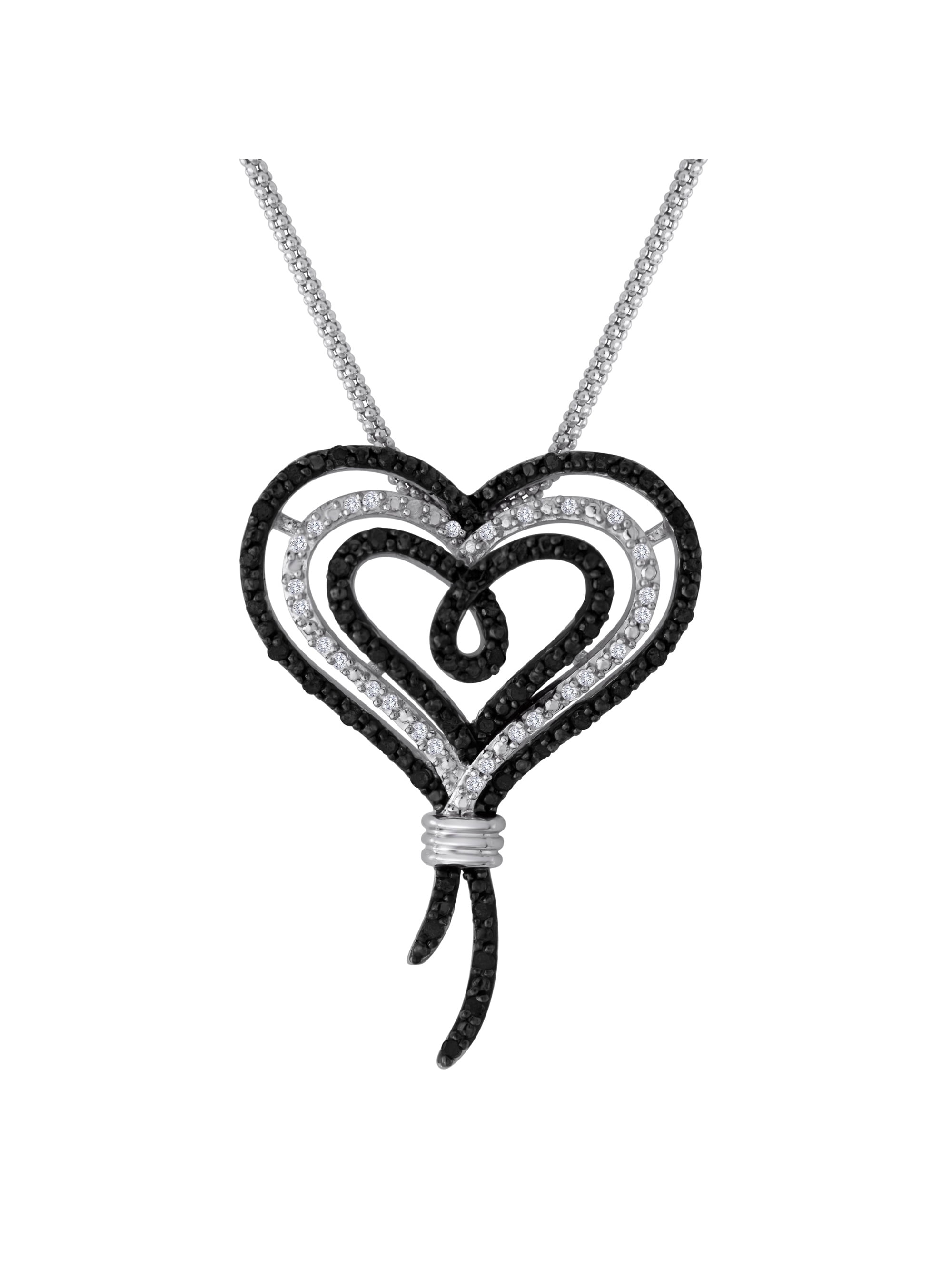 Sterling Silver Black and White 1/2 Carat T.W. Diamond Heart Pendant, 18"