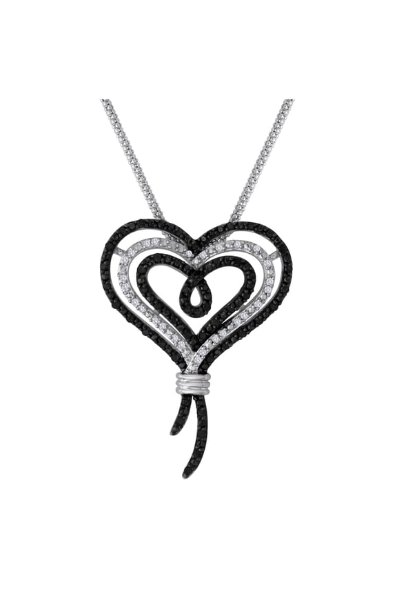 Sterling Silver Black and White 1/2 Carat T.W. Diamond Heart Pendant, 18"