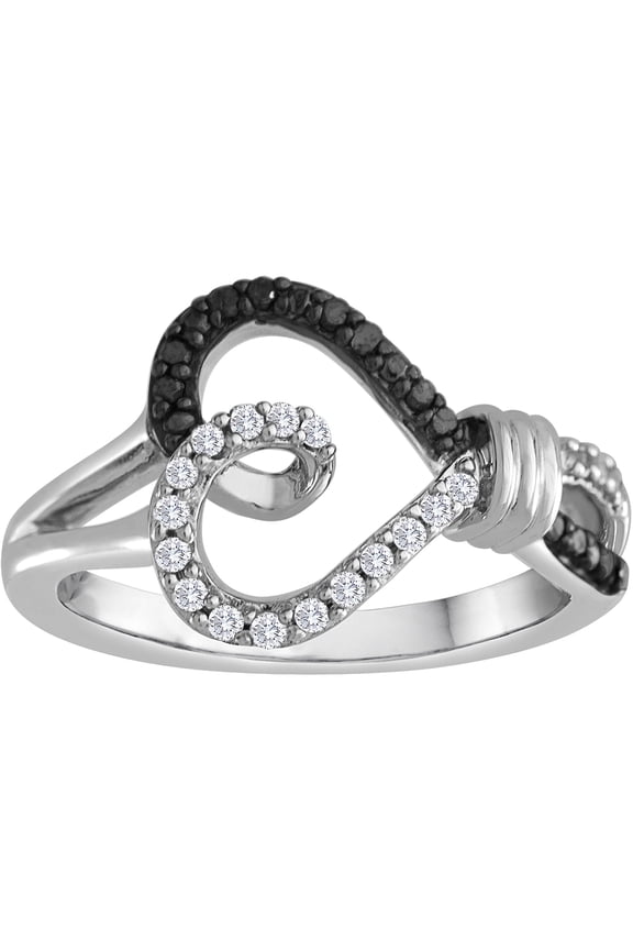 Sterling Silver Black and White 1/4 Carat T.W. Diamond Ring