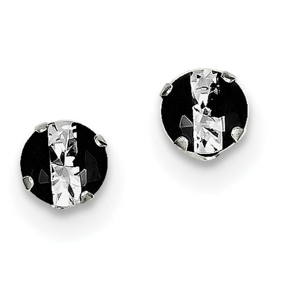 Sterling Silver Black and White Colored Cubic Zirconia 6mm Round Post Earrings