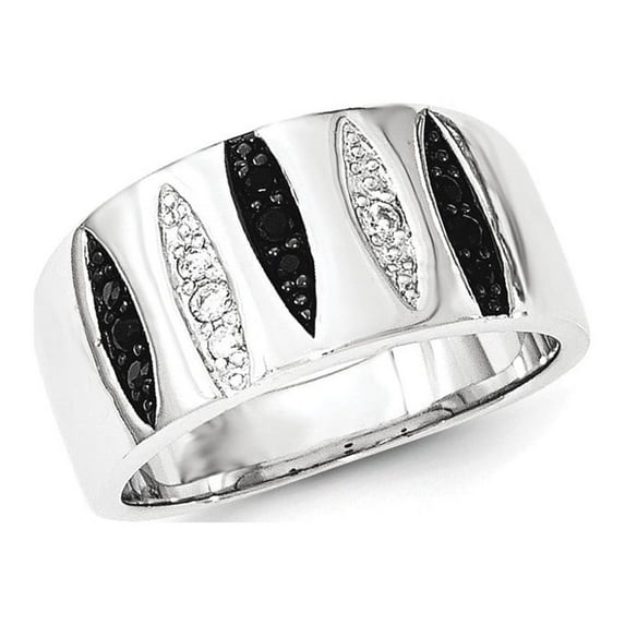 Sterling Silver Black and White Cubic Zirconia Ring - Size 6