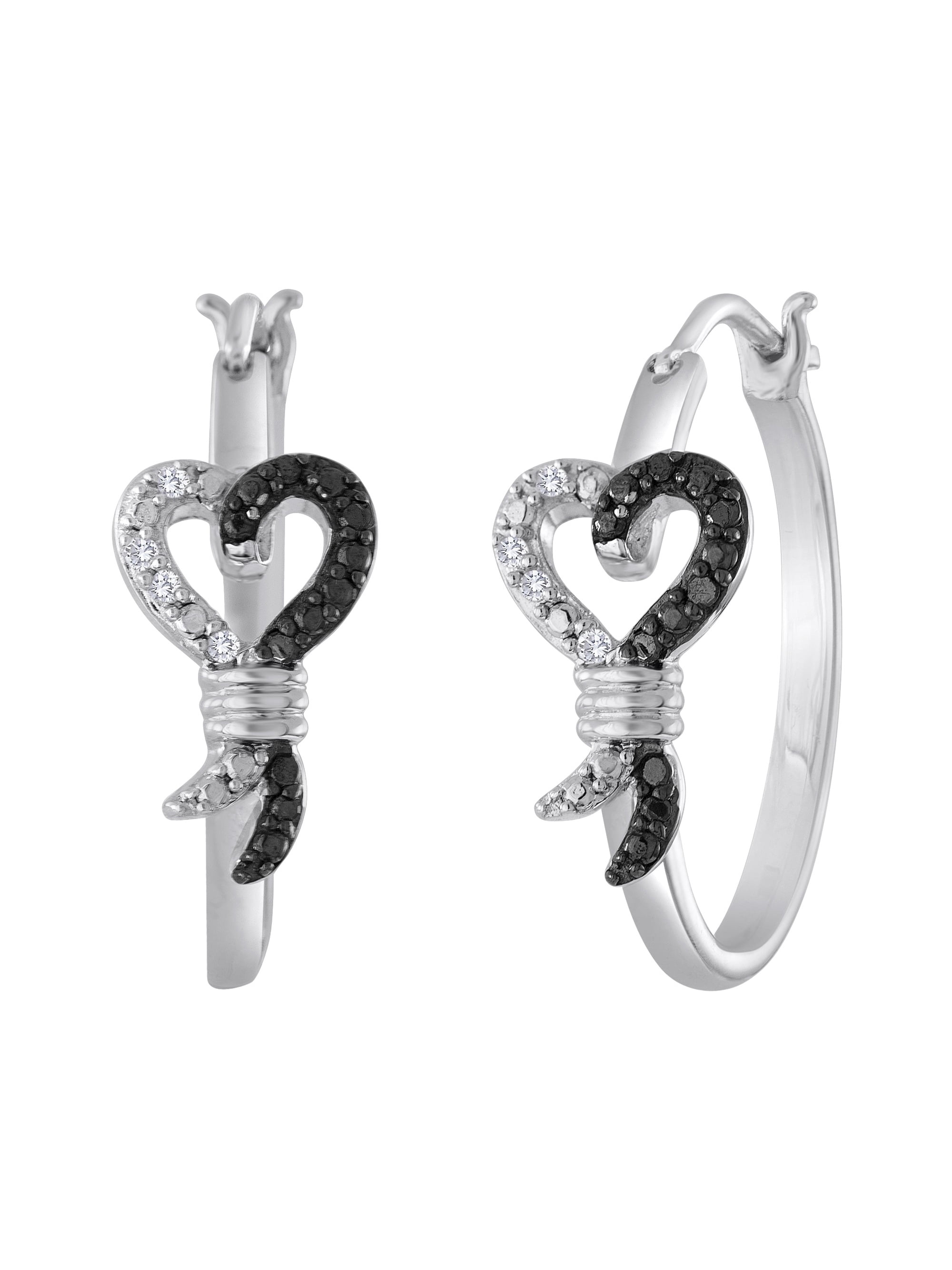 Sterling Silver Black and White Diamond 1/10 Carat T.W. Hoop Earring