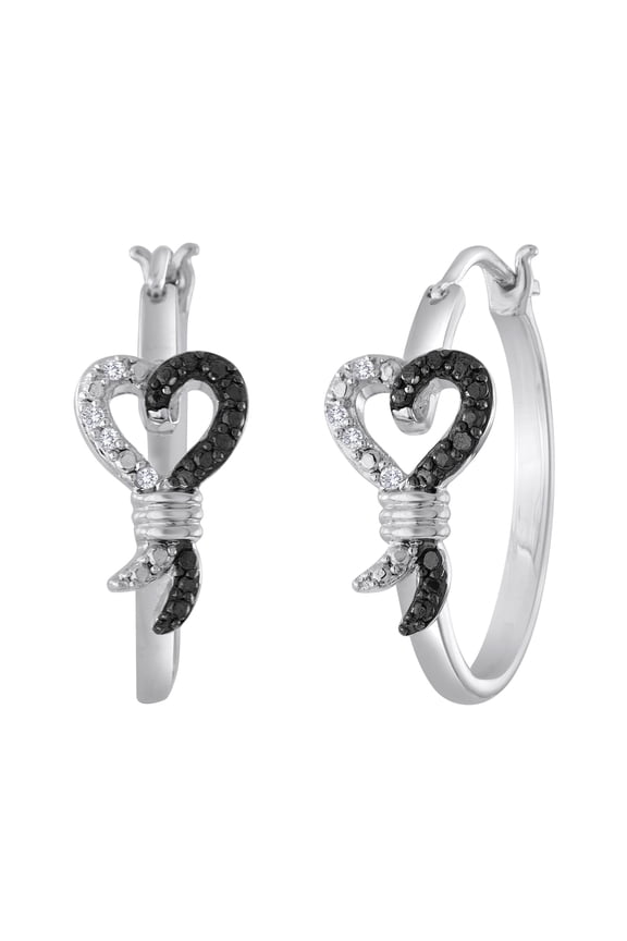 Sterling Silver Black and White Diamond 1/10 Carat T.W. Hoop Earring