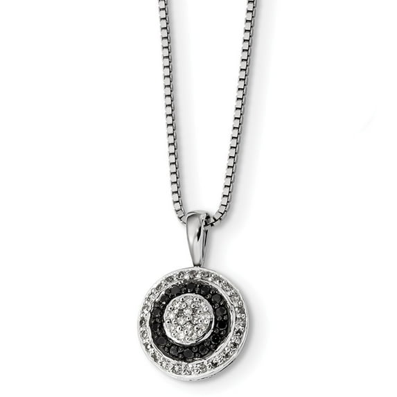Sterling Silver Black and White Diamond Circle Pendant Necklace - .35 dwt - Measures 13mm Wide