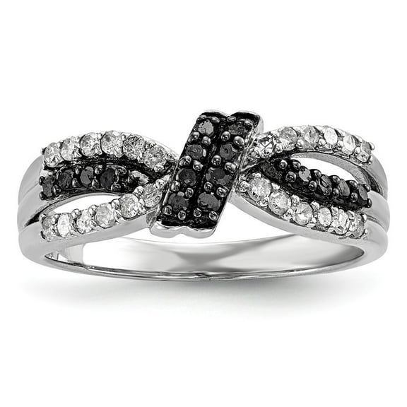 Sterling Silver Black and White Diamond Ring - .32 dwt - Size 6 - Measures 7mm Wide