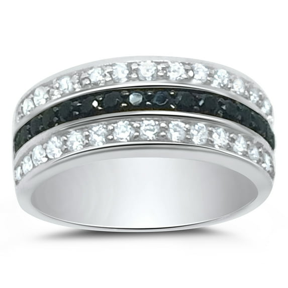 Sterling Silver Black and White Right Hand Ring for Women Size 6