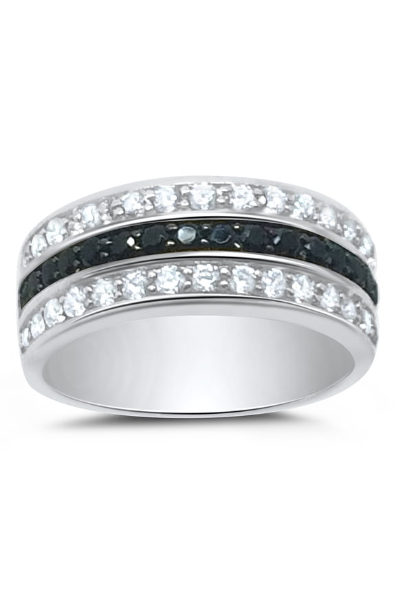 Sterling Silver Black and White Right Hand Ring for Women Size 7