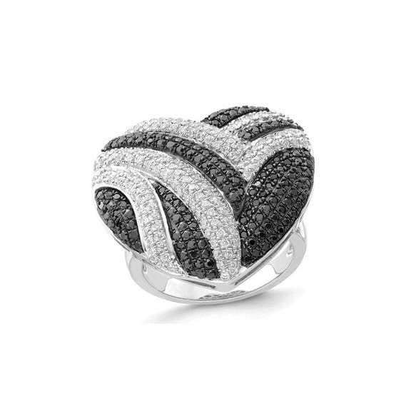 Sterling Silver Black and White Synthetic Cubic Zirconia (CZ) Heart Ring for Women