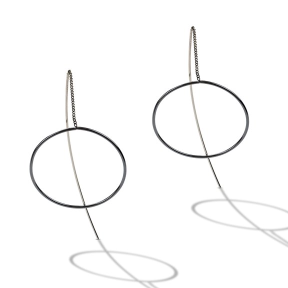 Sterling Silver Blackened Circle Threader Earrings