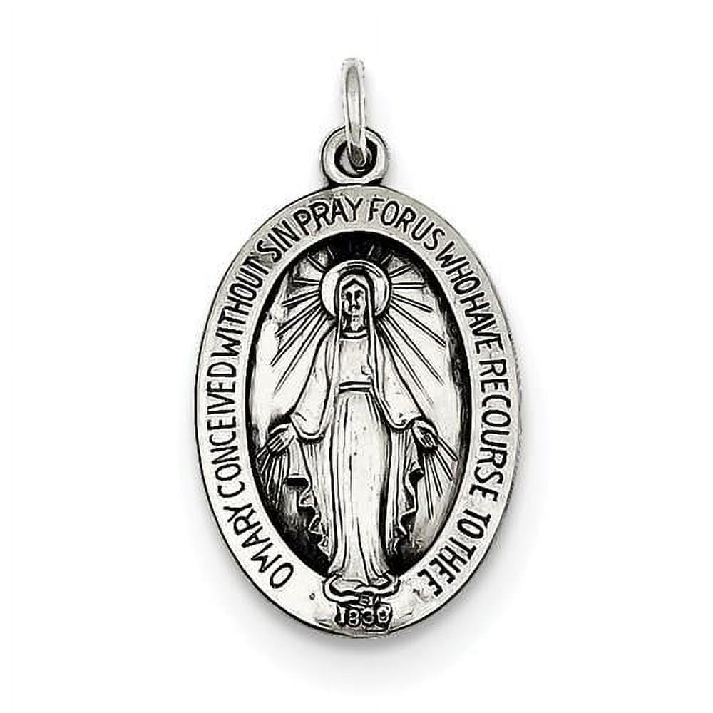 Sterling Silver Blessed Virgin Mary Miraculous Medal Oval Pendant Charm ...