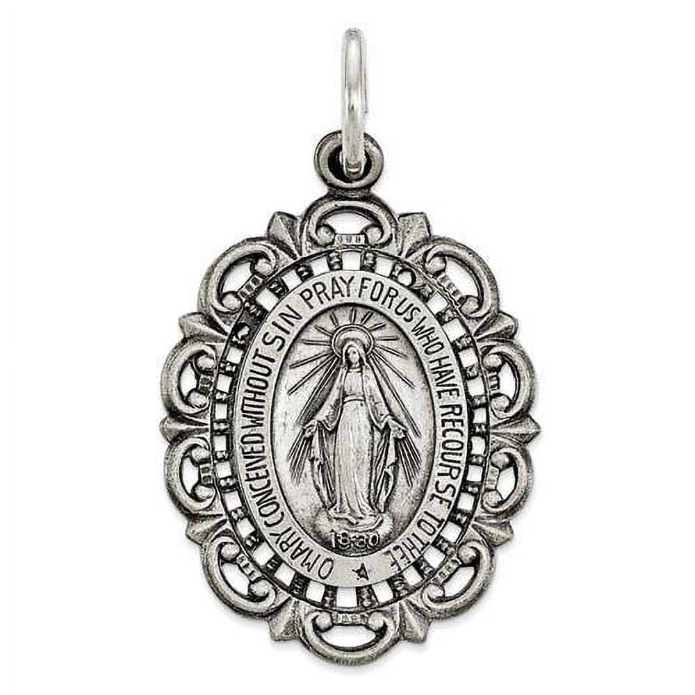 Sterling Silver Blessed Virgin Mary Miraculous Medal Oval Pendant Charm ...